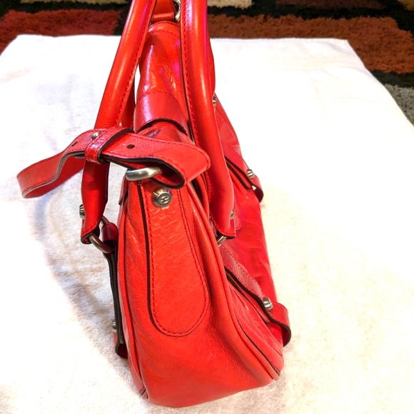 Francesco Biasia Handbag Purse Satchel - Calf Leather - Coral Color- Ex Cond - Picture 7 of 14